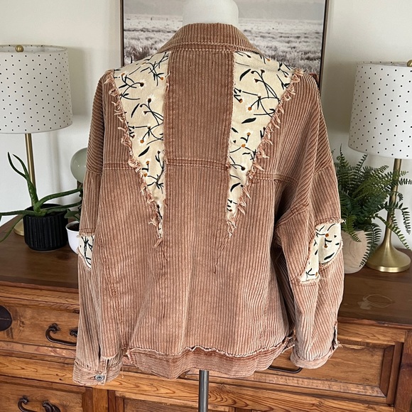 POL Tan Brown Corduroy Floral Patch Jacket S - Picture 12 of 16